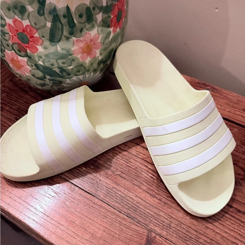 Adidas Women's Light Yellow Slides - Picture 1 of 9
